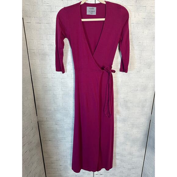 Tonle women’s wrap dress dark pink feminine knit with pockets fall normcore - Picture 1 of 10